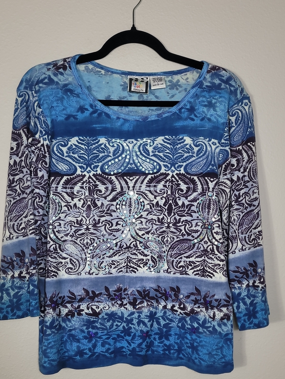 Vintage Take Two Embellished Wearable Art T-Shirt Size Large Sequin Artsy